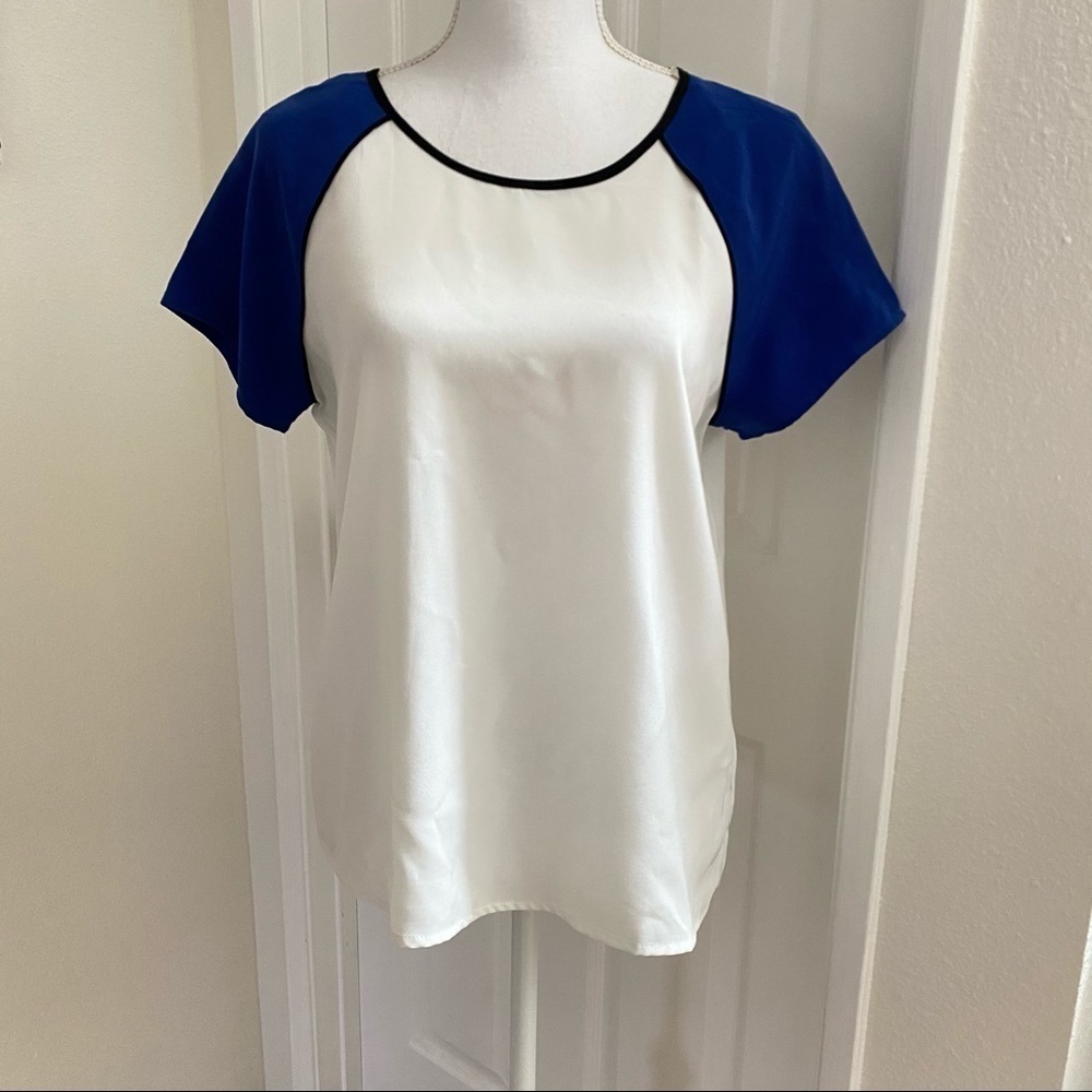 Forever 21 Color Block Blouse Blue White Sz Small